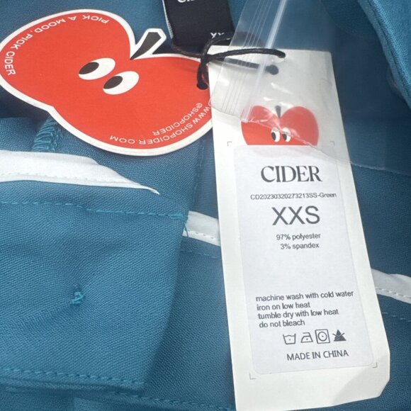 Cider Womens Teal High Rise Flat Front Chino Shorts Pockets Stretch Sz XXS NEW - Picture 9 of 9